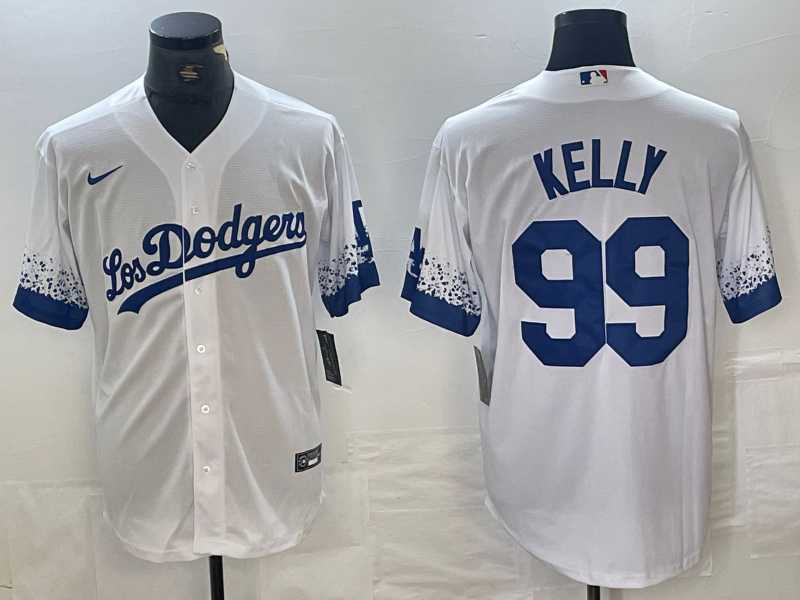 Mens Los Angeles Dodgers #99 Joe Kelly White 2021 City Connect Cool Base Stitched Jersey